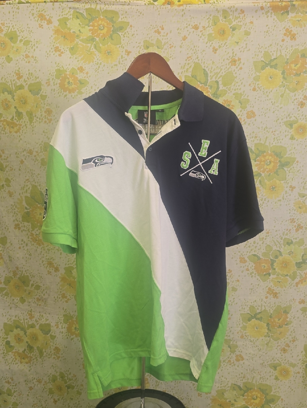 Seattle Seahawks Men's Colorblock Polo Shirt - Green/Navy/White